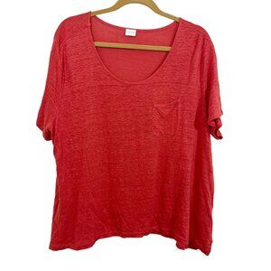 Poetry Red Linen Short Sleeve Scoop Neck Top Lagenlook Artsy - Size US 18